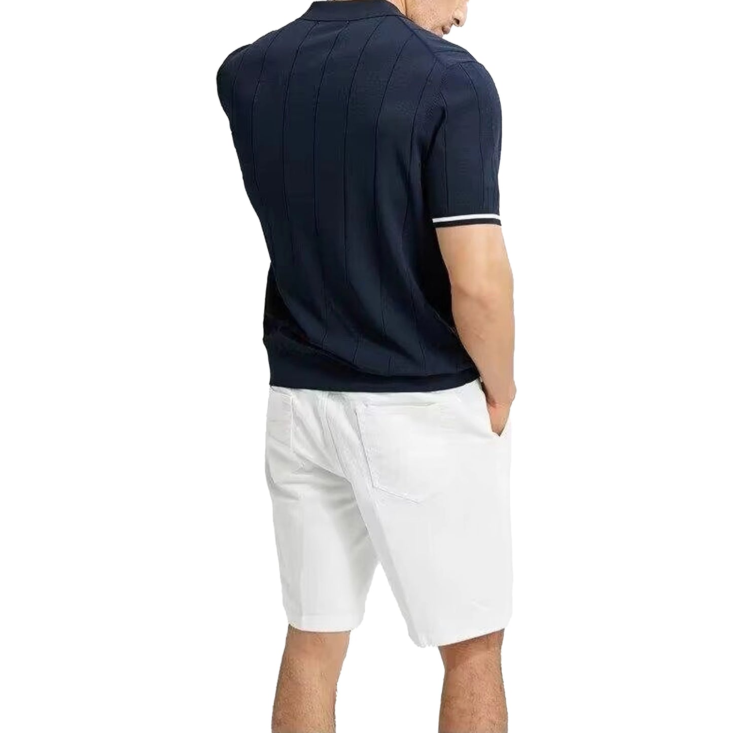 Summer Ribbed Knit Polo Shirt for Men