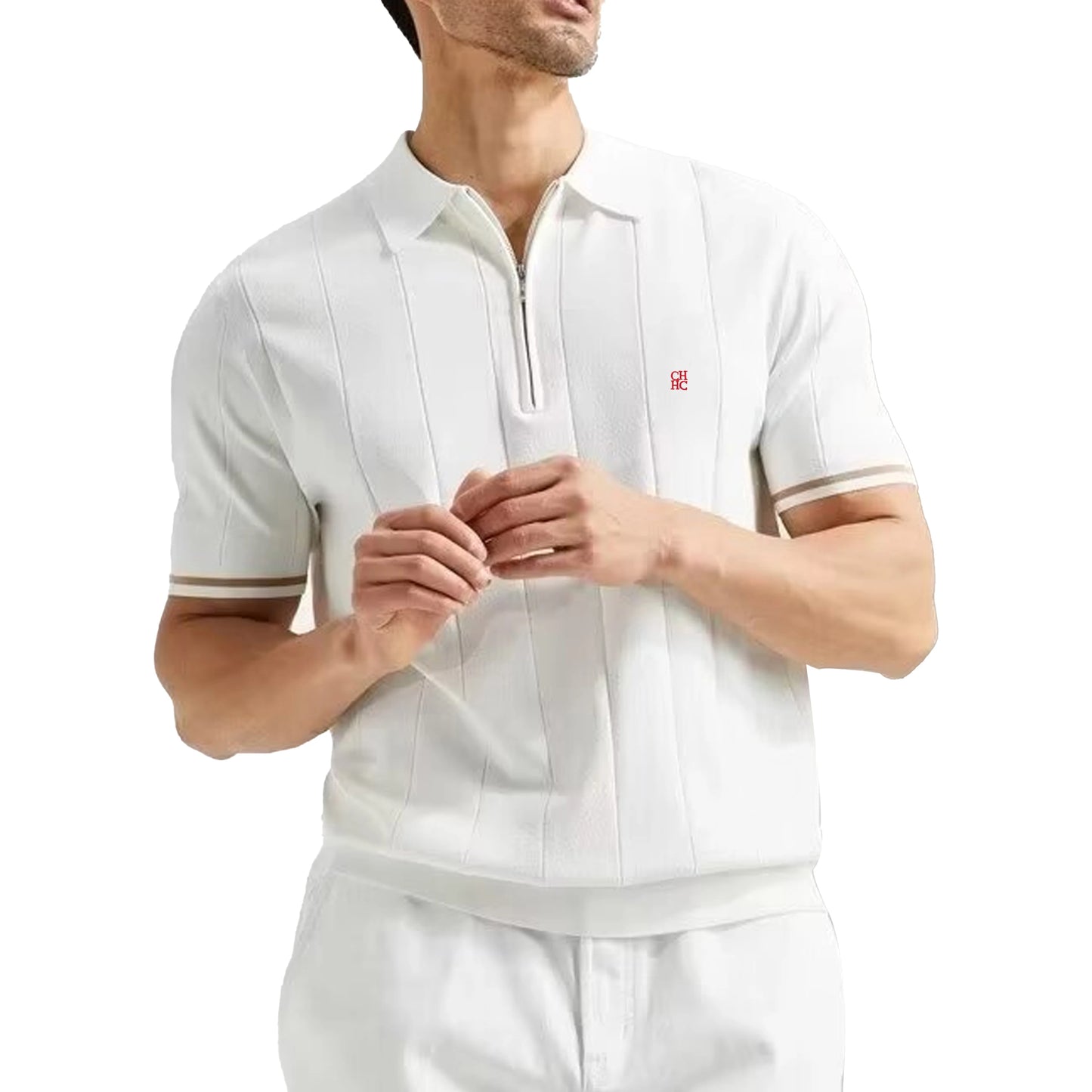 Summer Ribbed Knit Polo Shirt for Men