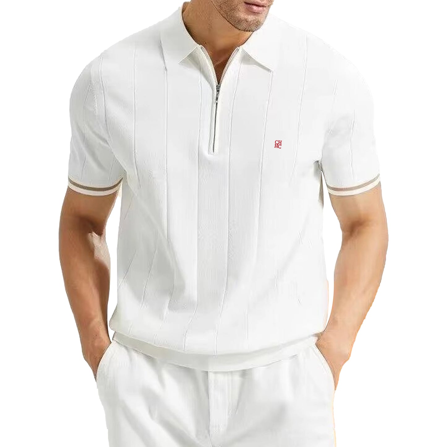 Summer Ribbed Knit Polo Shirt for Men