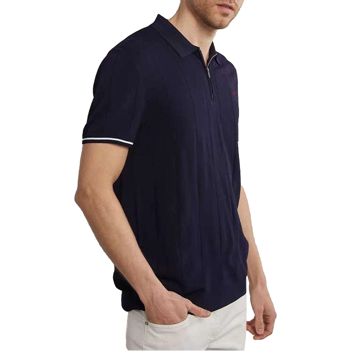 Summer Ribbed Knit Polo Shirt for Men