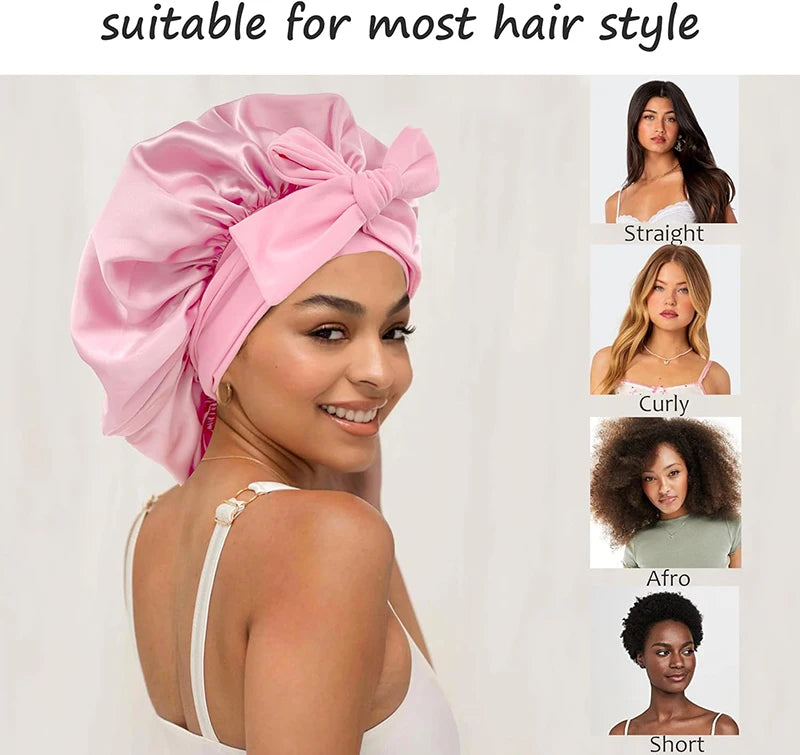 Satin Solid Sleeping Hat With Stretchy Tie Band Elastic