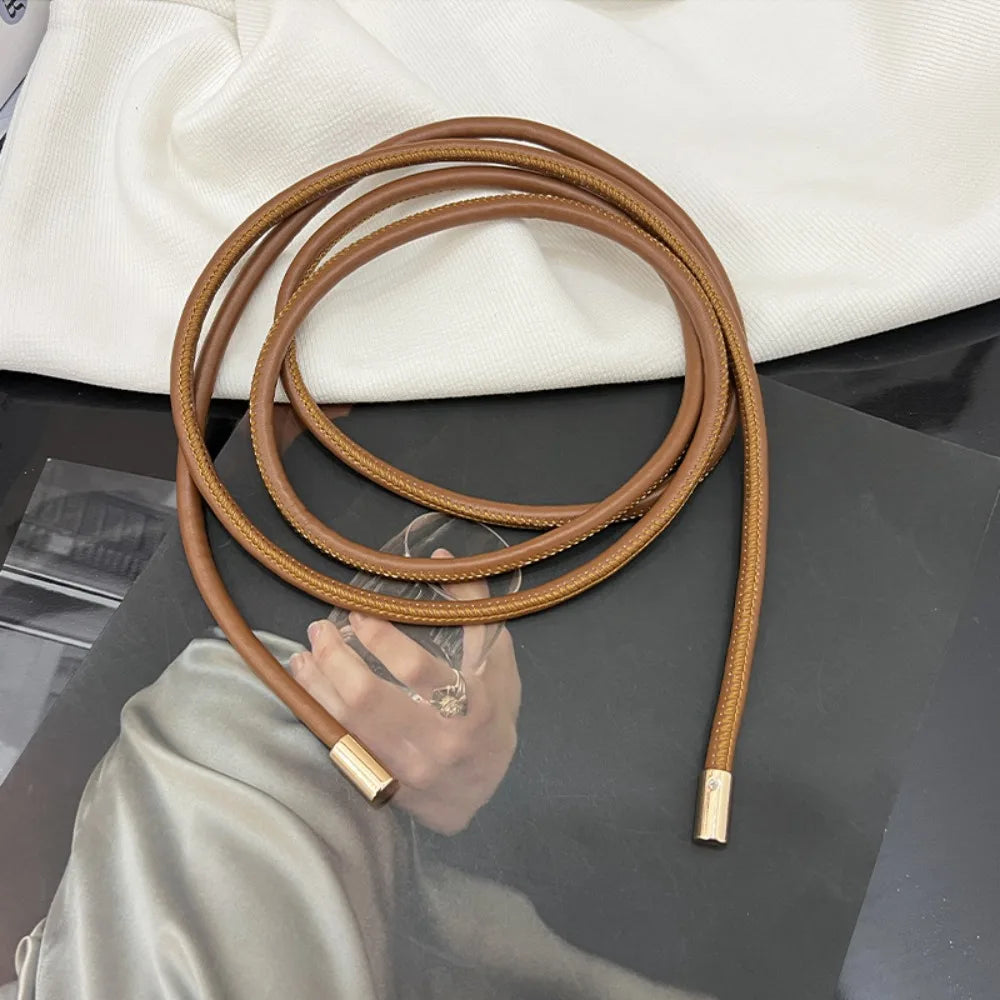 Round Leather Rope Thin Belt