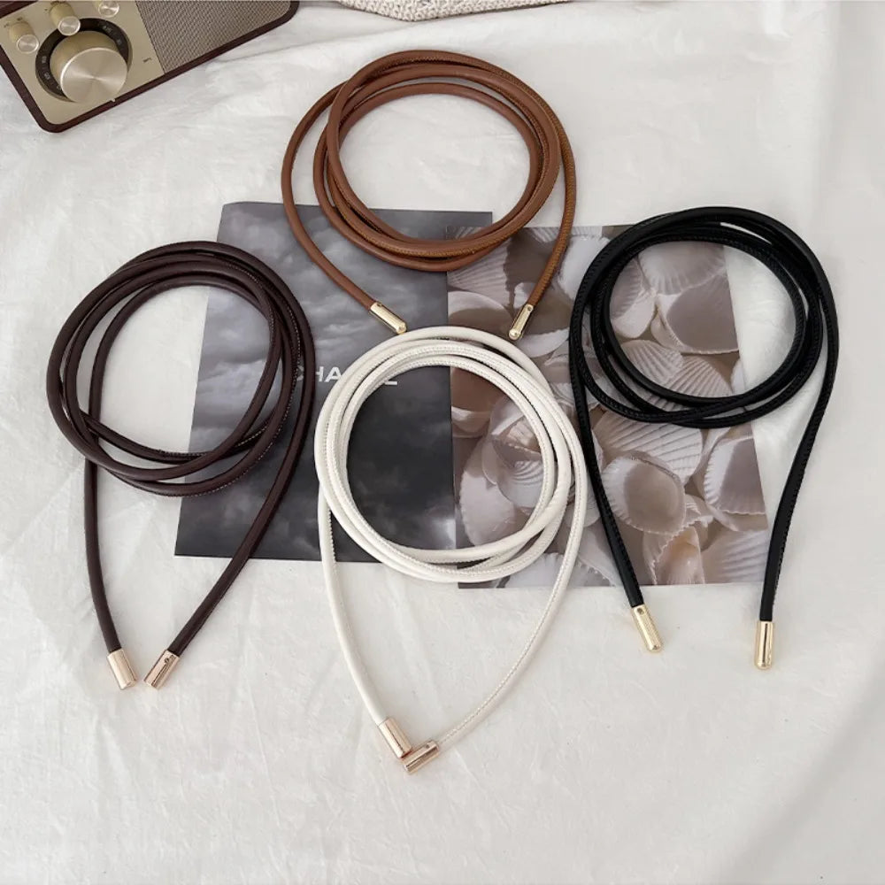 Round Leather Rope Thin Belt