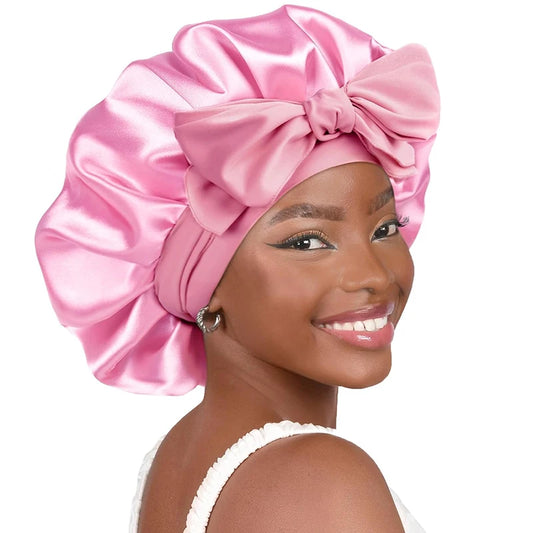 Satin Solid Sleeping Hat With Stretchy Tie Band Elastic