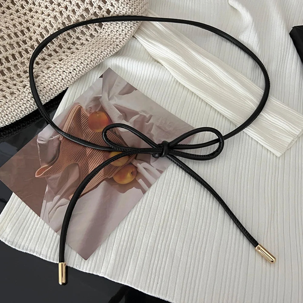 Round Leather Rope Thin Belt