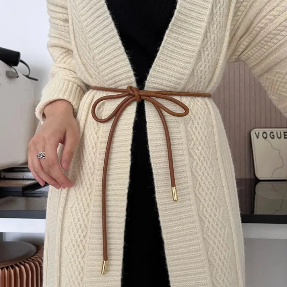 Round Leather Rope Thin Belt