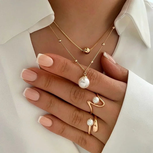 Pearl Rings Earrings Necklace