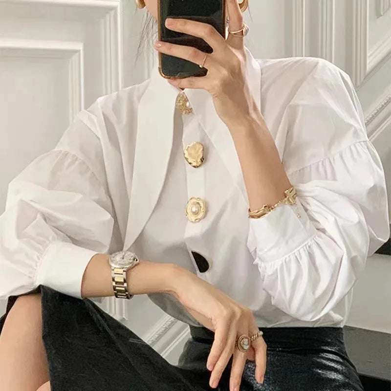 White Elegant Pearl Women Shirts
