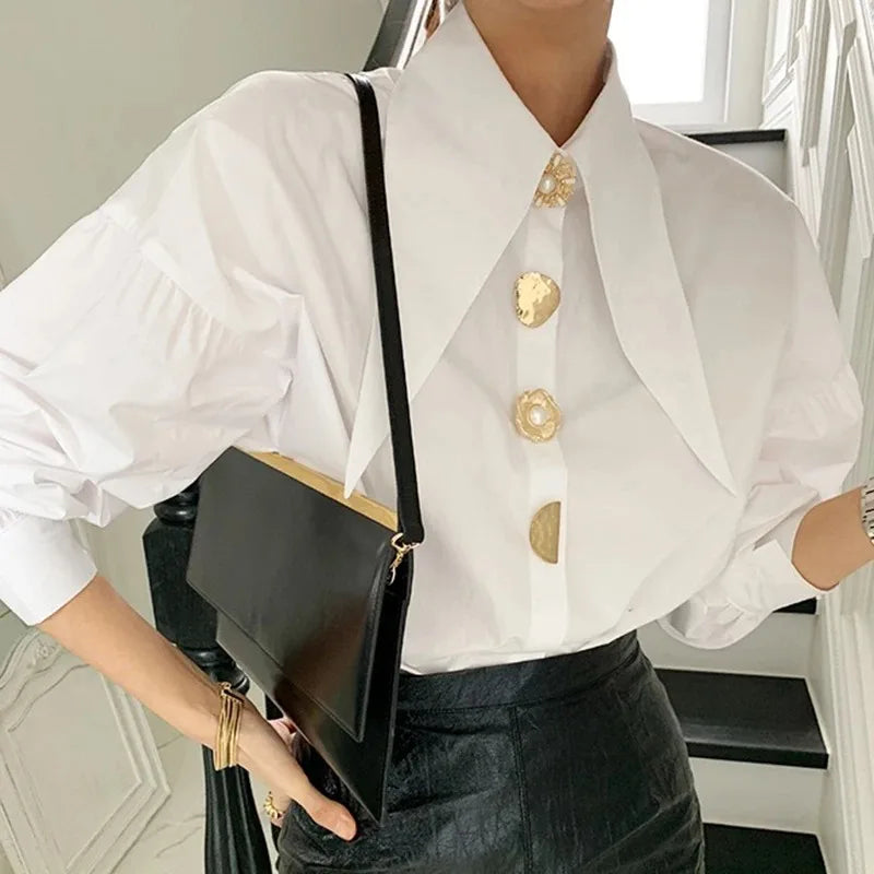 White Elegant Pearl Women Shirts