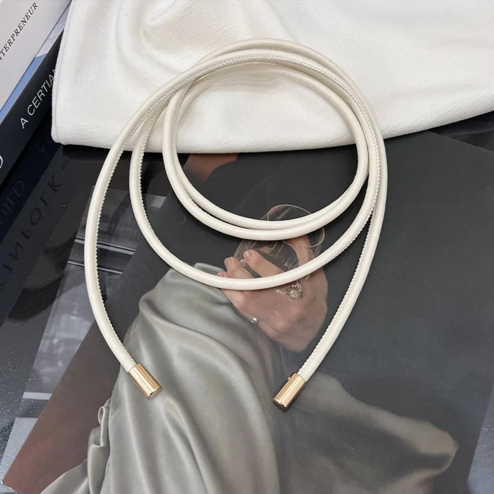 Round Leather Rope Thin Belt