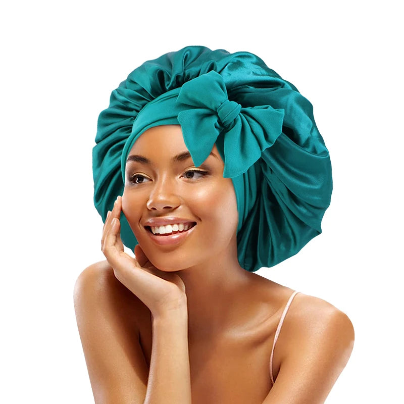 Satin Solid Sleeping Hat With Stretchy Tie Band Elastic