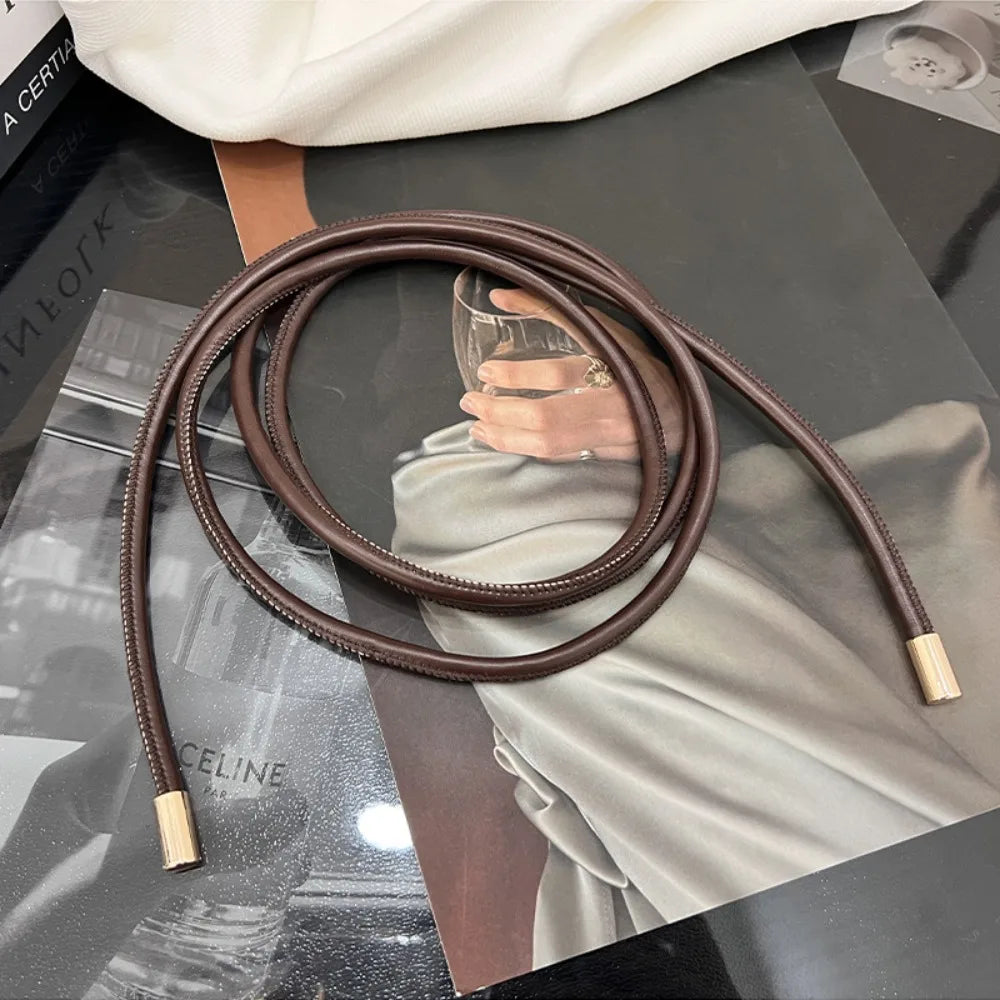 Round Leather Rope Thin Belt