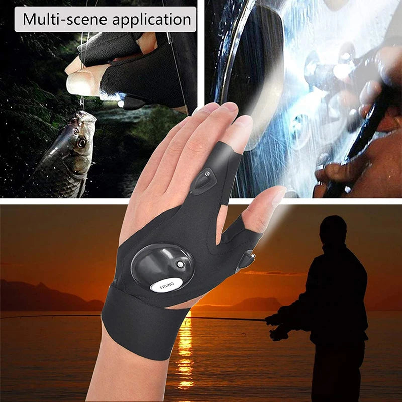 Half-finger Fishing Gloves Led Flashlight Waterproof Flashlight