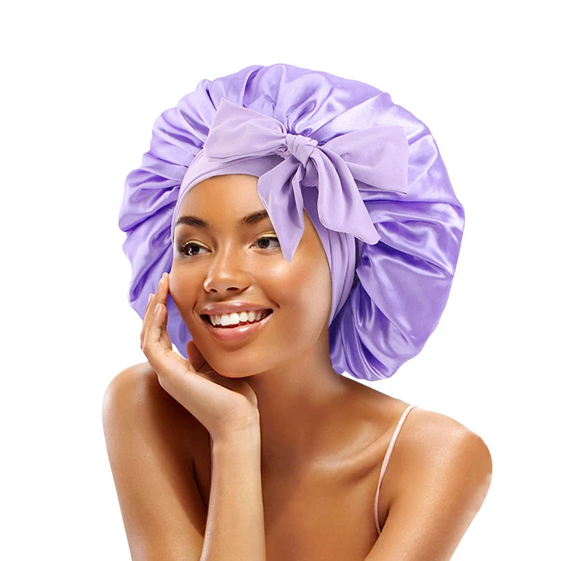 Satin Solid Sleeping Hat With Stretchy Tie Band Elastic