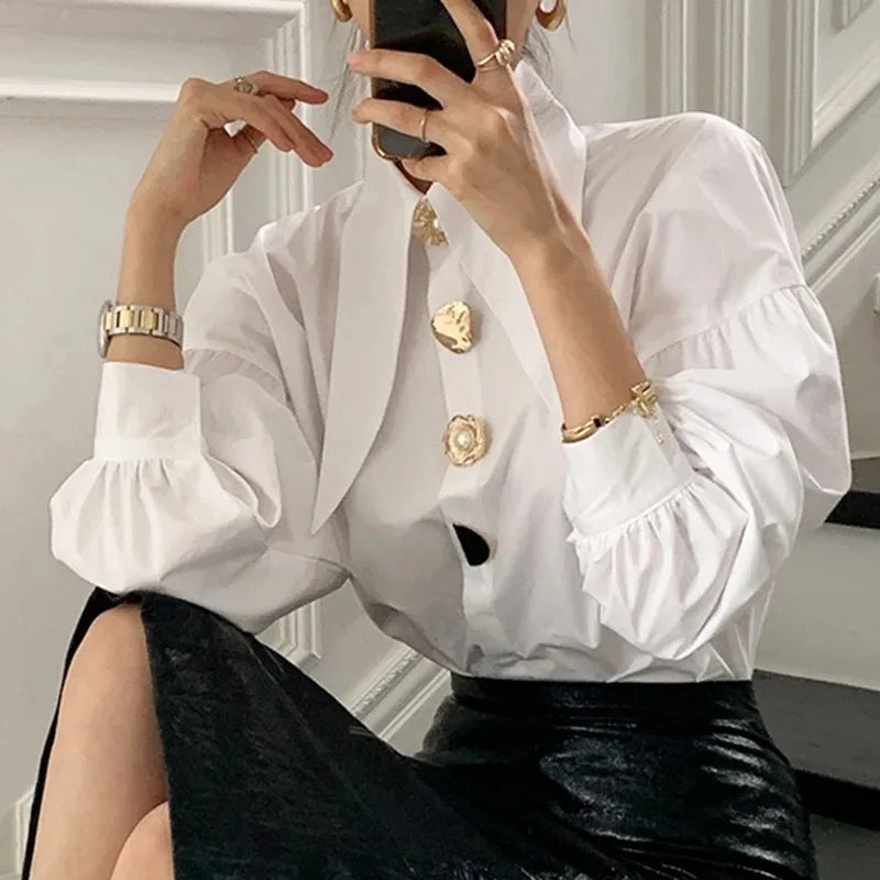 White Elegant Pearl Women Shirts