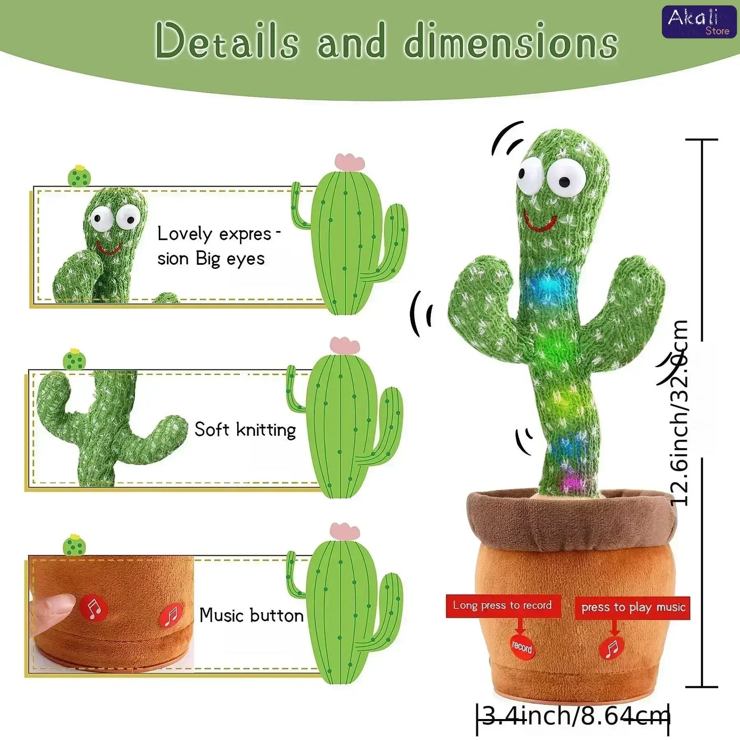 Talking Cactus Toy with LED 120 English Songs Singing Musical