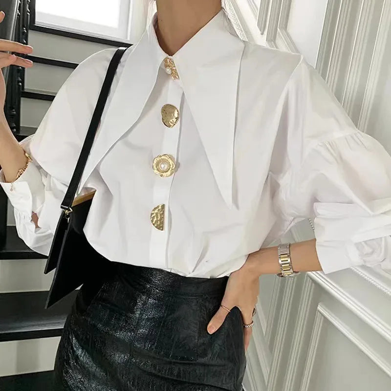 White Elegant Pearl Women Shirts