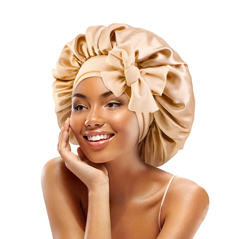 Satin Solid Sleeping Hat With Stretchy Tie Band Elastic
