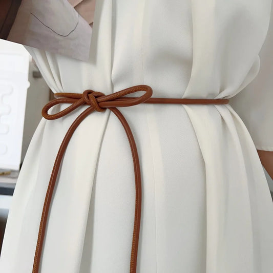 Round Leather Rope Thin Belt