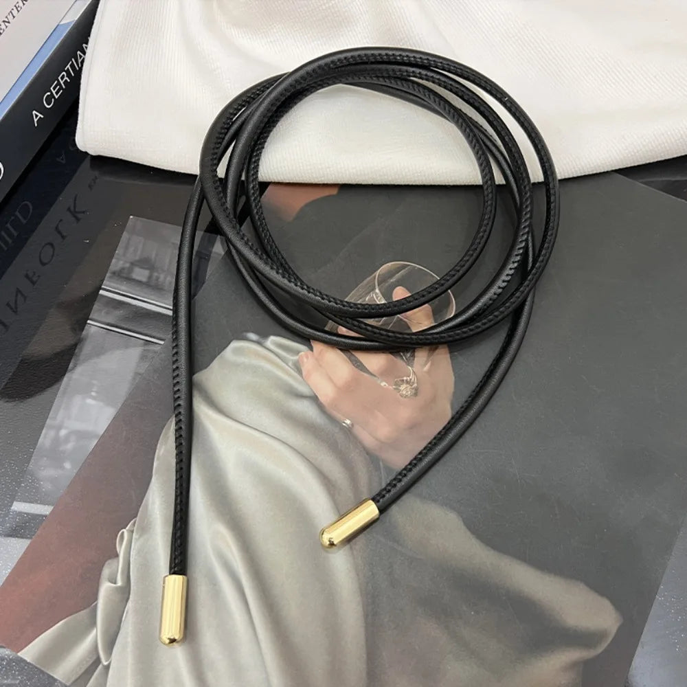 Round Leather Rope Thin Belt